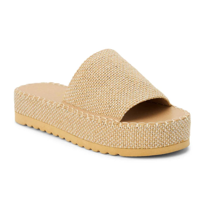 Beige slide sandal on a white background