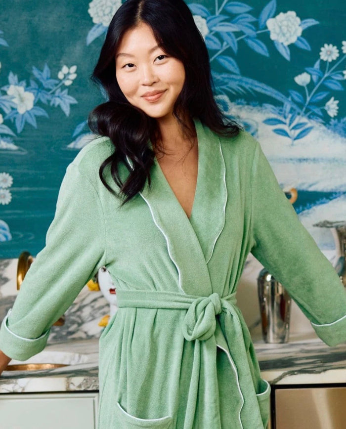 Weezie Women's Long Scallop Lightweight Robe Basil