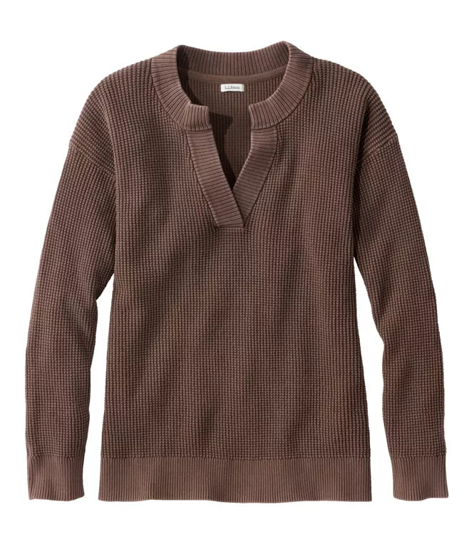 Women's Sunwashed Waffle Sweater, Splitneck