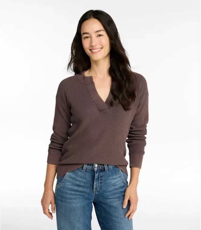Women's Sunwashed Waffle Sweater, Splitneck