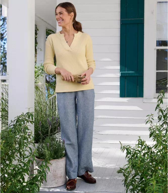 Women's Sunwashed Waffle Sweater, Splitneck