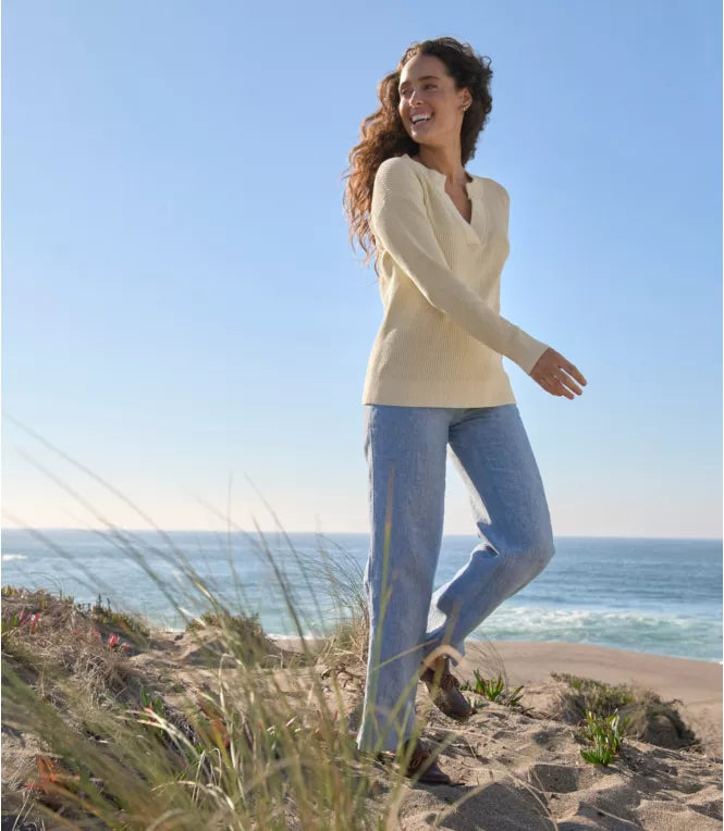 Women's Sunwashed Waffle Sweater, Splitneck